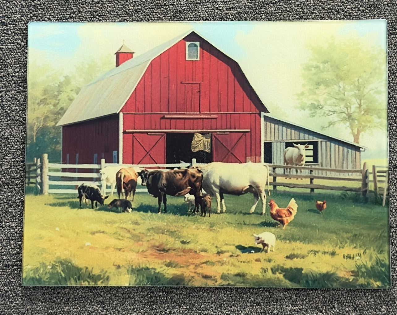 11"x15" Farm Scene Tempered Glass Cutting Board
