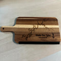8"x15" Watts Bar Lake wood cutting board with handle.