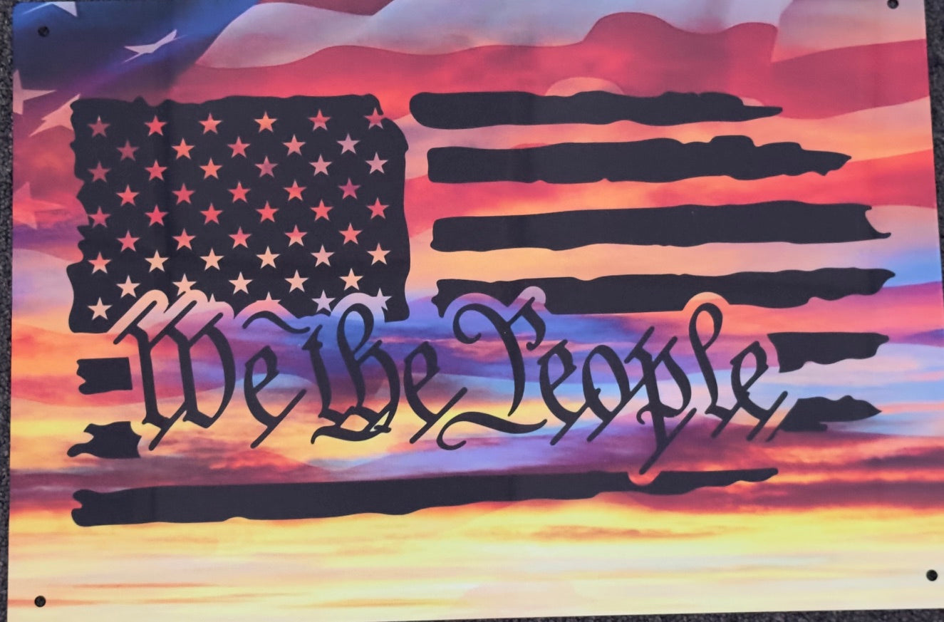 We The People with American Flag 12x18 Metal